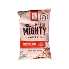 Load image into Gallery viewer, One Mighty Mill Mighty Pretzels Spicy Cheddar 6.25oz bag
